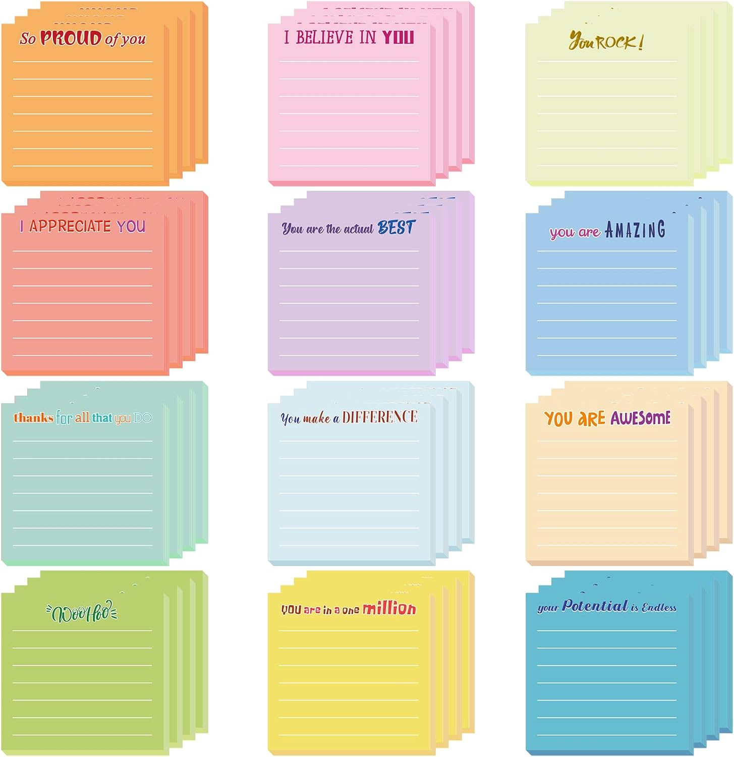 Yinder 48 Pcs Inspirational Sticky Notes Cute Motivational Sticky Notes Pad End of Year Employee Appreciation Gifts Bulk for Teacher Nurse Coworkers Office Supplies 3 x 3'' (Appreciation,Light Color)
