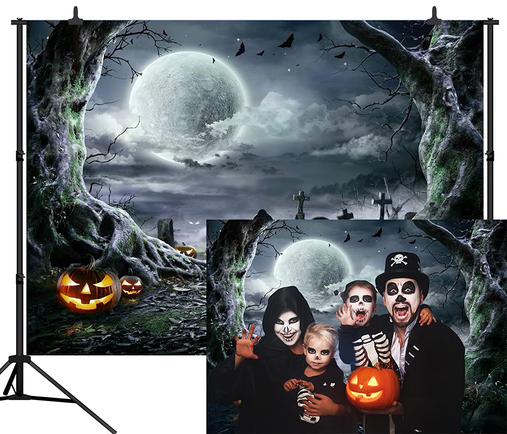 Fond Halloween 8x6 Pieds - Cimetière Lune Effrayante - BUTEN
