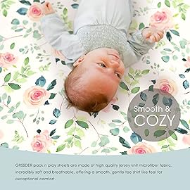 GRSSDER Stretchy Ultra Soft Jersey Knit Fitted Pack n Play Sheets Set 2 Pack, Portable/Mini Crib Sheets, Snug and Safe Playards Sheet for Baby, Pink Rose Stylish Print
