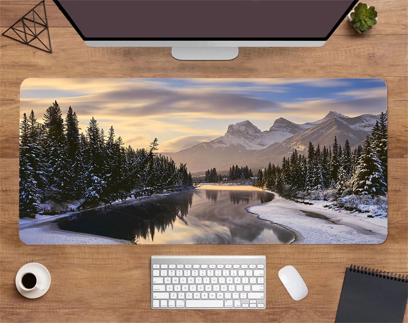 Alfombrilla Ratón XXL 1000x500x3mm Mouse Pad Grande Gaming,Alfombrilla Antideslizante,Tapete Escritorio con Bordes Cosidos,Alfombrilla Ratón para Jugadores, PC, Oficina, Arboleda del río Invernal