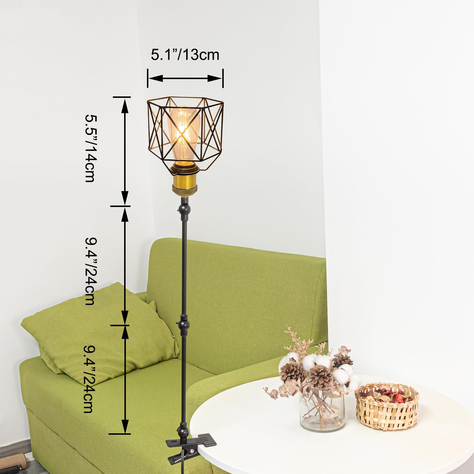 Industrial Klemmleuchte mit Fernsteuerung, Einstellbar Clip auf Schreibtisch Leselampe,Dimmbar Clamp Nachttischlampe mit Flexarm für Schreibtisch Nachttisch Regal- TD/0210G&B