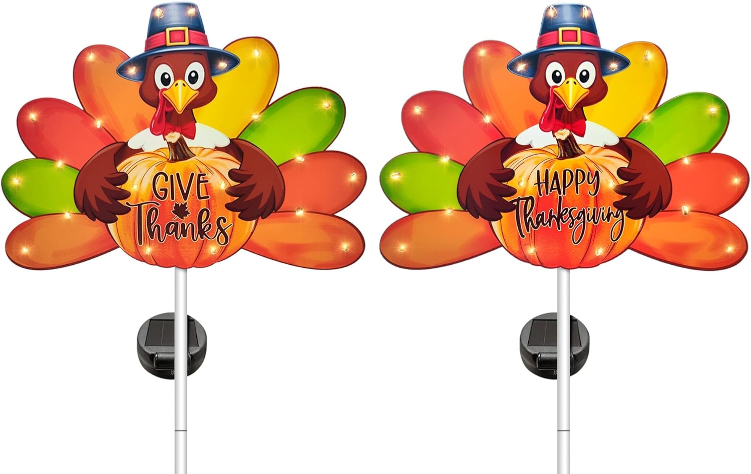 Hexagram Thanksgiving Decorations Outdoor, Solar Turkey Garden Stake Lights, 41 Inches Metal Turkey Give Thanks Decorations, Happy Thanksgiving Outdoor Decor Lights for Outside Yard Lawn Pathway Turkey 2 Pack