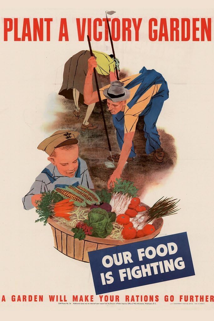 WPA War Propaganda Plant A Victory Garden Our Food Is Fighting A Garden Will Make Your Rations Go Further Cool Wall Art Print Poster 12x18