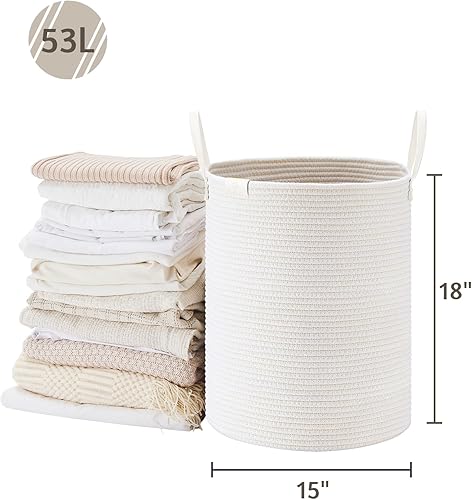 Miniatura 5 de VIPOSCO Cesta alta para ropa sucia, cesta grande para ropa sucia con mango de cuero, cesta de almacenamiento de cuerda tejida para manta, juguete en