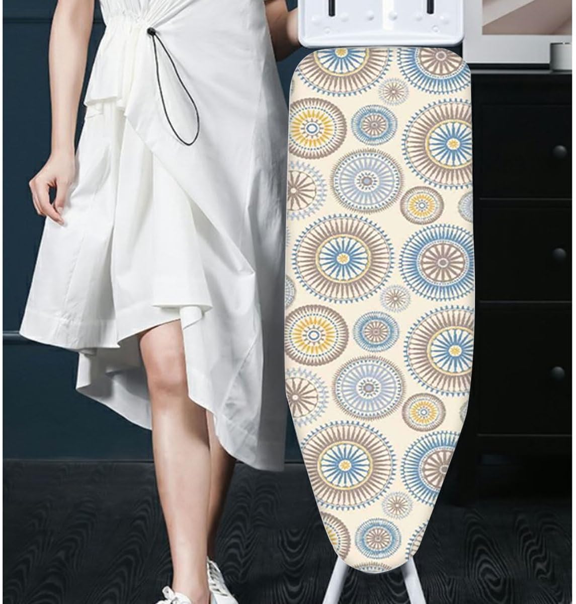36x13in 38x13in 43x14in 48x15in Cotton Ironing Board Cover and Thick Pads, Iron Board Cover with Scorch Resistant Silver Coating (Color : E, Size : 122x38cm/48x15in)