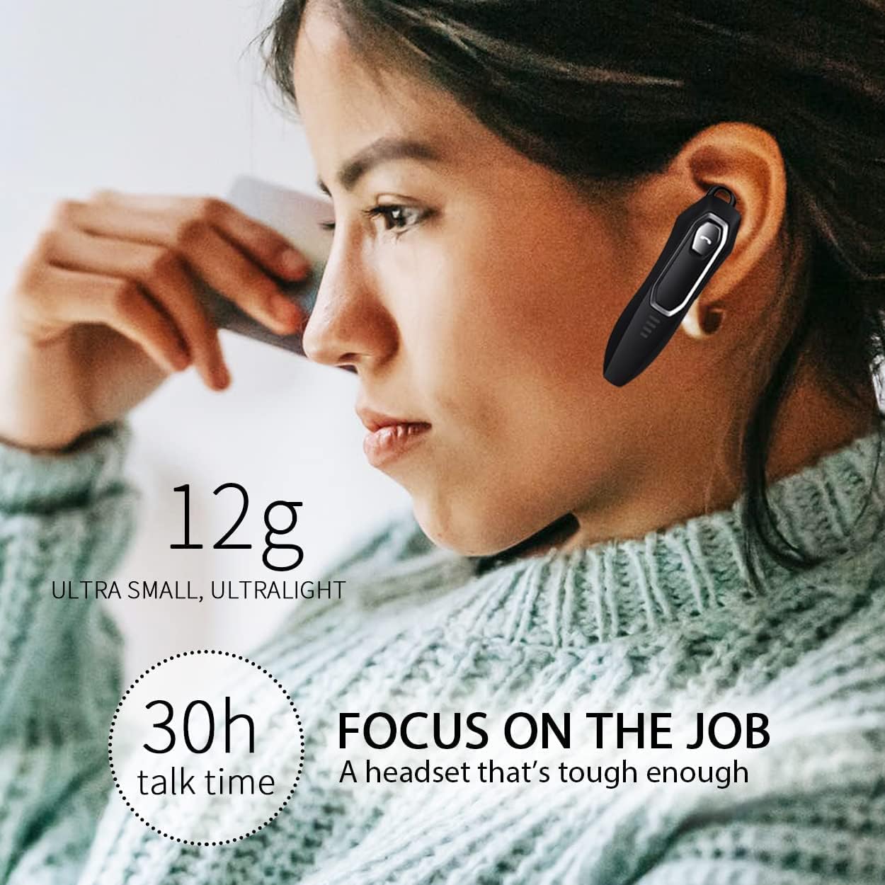 Micool Bluetooth Earpiece,30 Hours Talking Time,Noise Cancelling,12g Lightweight, Handsfree Wireless Bluetooth Headset for Cell Phone,PC