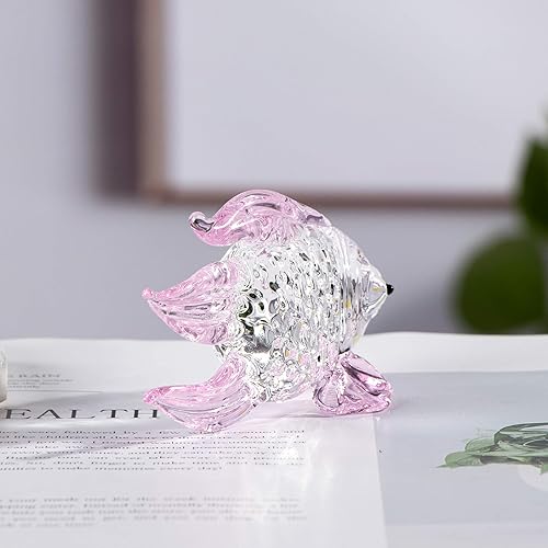 Miniatura 4 de Figura de pez soplado a mano de cristal, regalo de pez rosa para mujeres y niños para cumpleaños de Navidad, escultura de animales lindos de