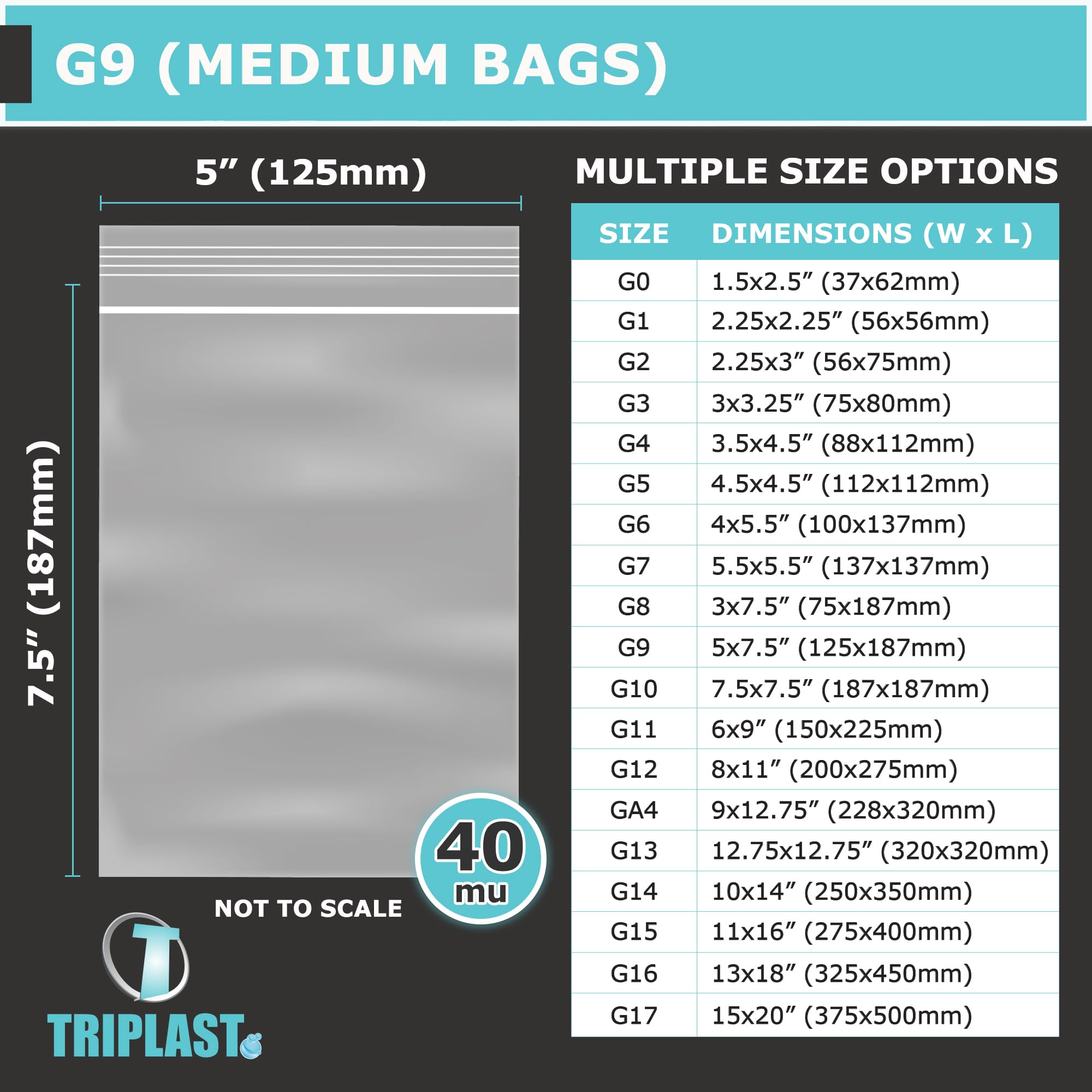 Triplast Grip Seal Clear Plastic Bags, Pick Qty & Size: 100 x G9 (5x7.5"), Multipurpose Resealable Polythene Pouches - Image 2