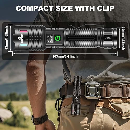 Miniatura 9 de Esgreen Linternas recargables de alto lúmenes 10000 individuales 2 modos, linterna LED súper brillante USB C larga distancia 3280 pies, potente de