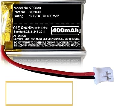 Nzzz 400mAh 3.7V 702030 Rechargeable Battery with 2 Wires JST PH2.0mm Connector 702030 High Temperature Resistant Battery for Speakers Charging Case MP3/4/5 Players and Wireless Device NiMH