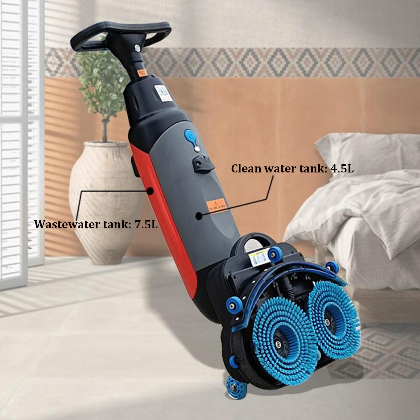 Fregadora de Suelos Comercial, pulidora y abrillantadora Multifuncional, 12000 pies Cuadrados/h, Ancho de Limpieza de 43 cm, Cepillo Doble, rotación de 360° Red