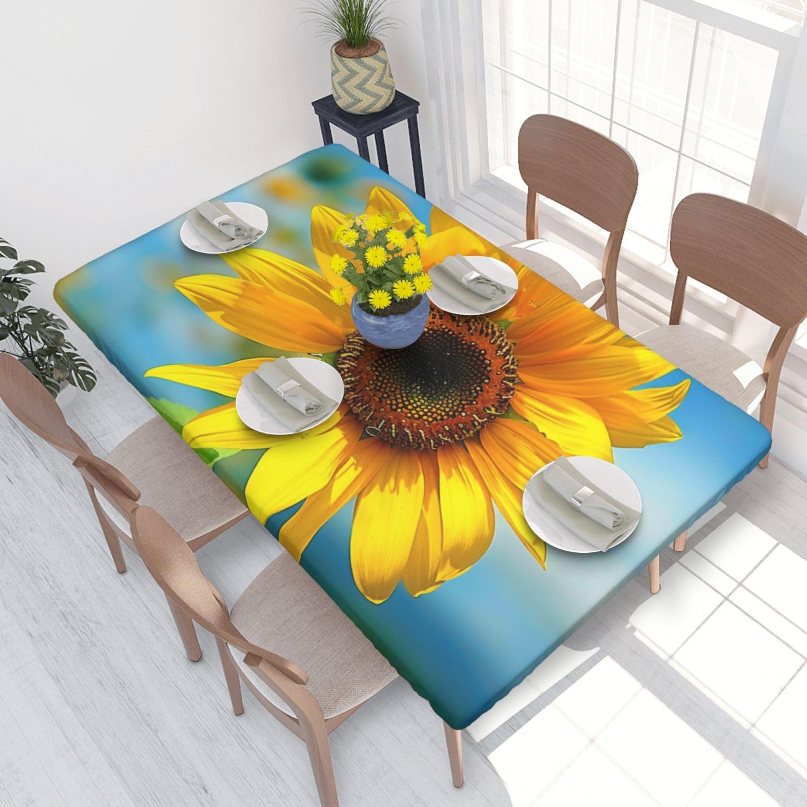 WPKJU Beautiful Sunflower Printed Tablecloths 4ft Rectangular Table Covers Washable Polyester Decorative Table Cloth for Dining Table Picnic Wedding