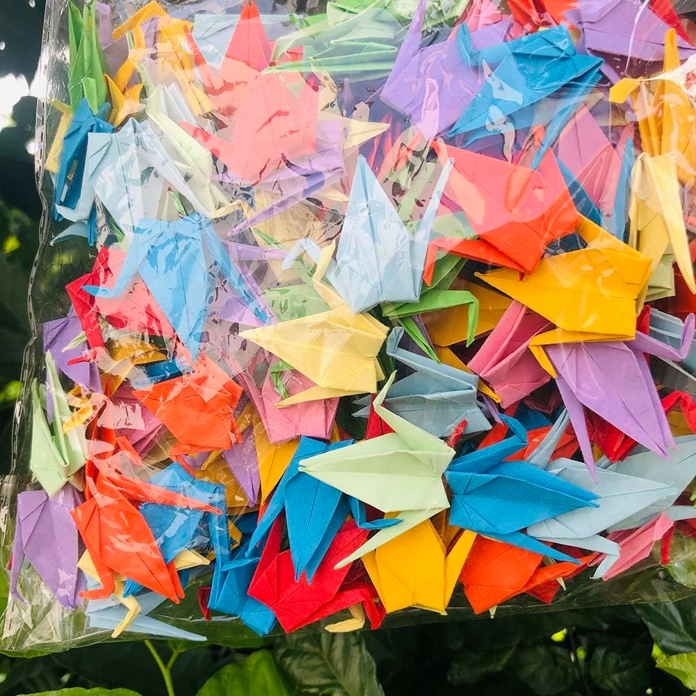 150Pcs 7cm Premade Origami Paper Cranes Folded Origami Birds DIY Hanging Paper Garlands for Wedding Party Decorations Birthday Bday Bridal Shower Backdrop Décor Peace Dove Good Luck (Rainbow, 7CM)