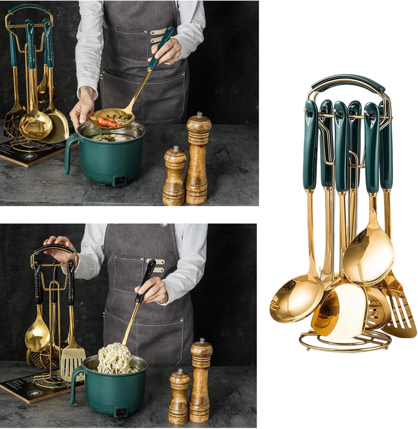 多目的不錆鋼キッチン用品 7 点セット防錆調理器具セラミックハンドル付き現代家庭用料理人キッチンツール家庭用料理人