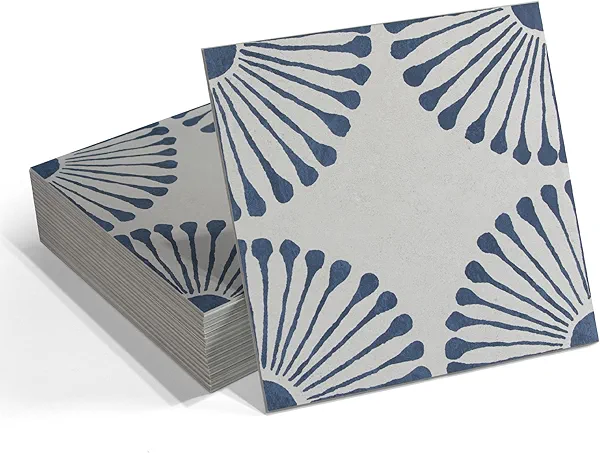 INNO STICKERS 16-Sheet Peel and Stick Floor and Wall Tile, 9" x 9" Blue Stone Composite Self Adhesive Vinyl Flooring, Patterned Flower Groutble Backsplash Tile for Kitchen Bathroom Shower