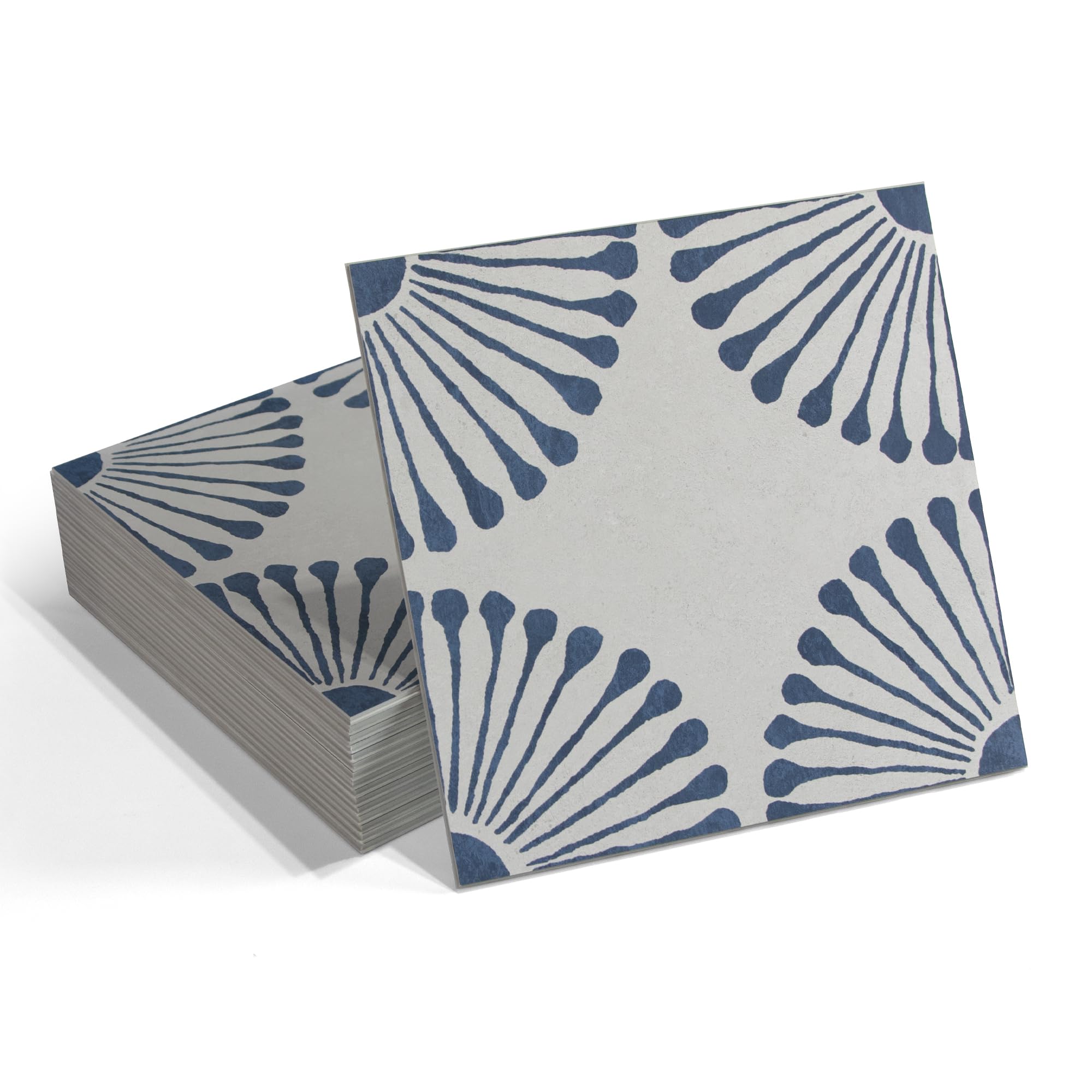 INNO STICKERS 16-Sheet Peel and Stick Floor and Wall Tile, 9" x 9" Blue Stone Composite Self Adhesive Vinyl Flooring, Patterned Flower Groutable