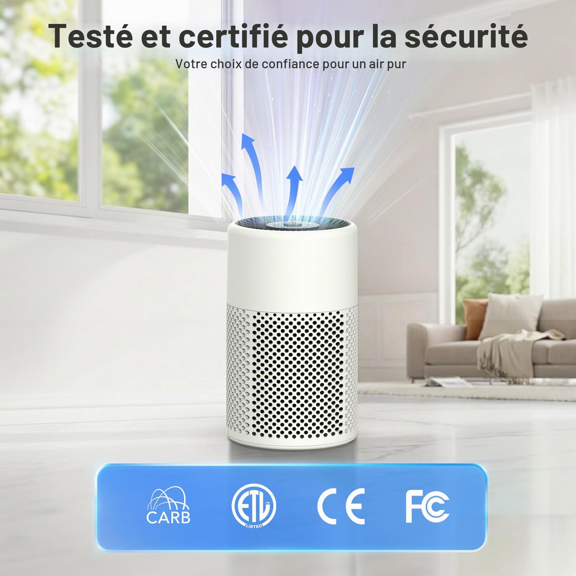 CHIVALZ Petit purificateur d'air 2588 crème avec filtre de rechange standard, purificateur d'air HEPA portable, 1 paquet