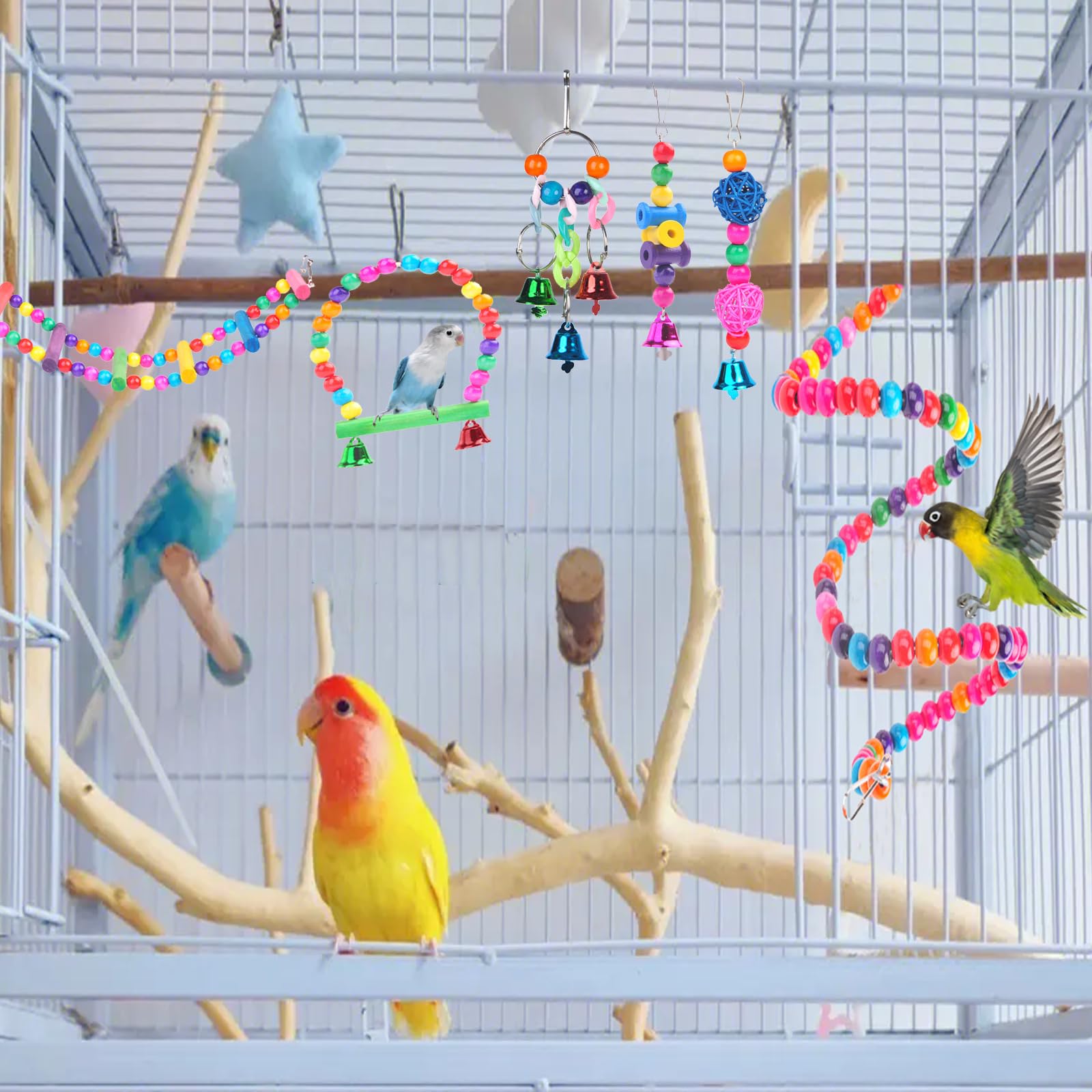 Giocattoli Per Pappagalli - Set Con Altalena, Ponte E Campanelle Per Uccelli - Foto 4