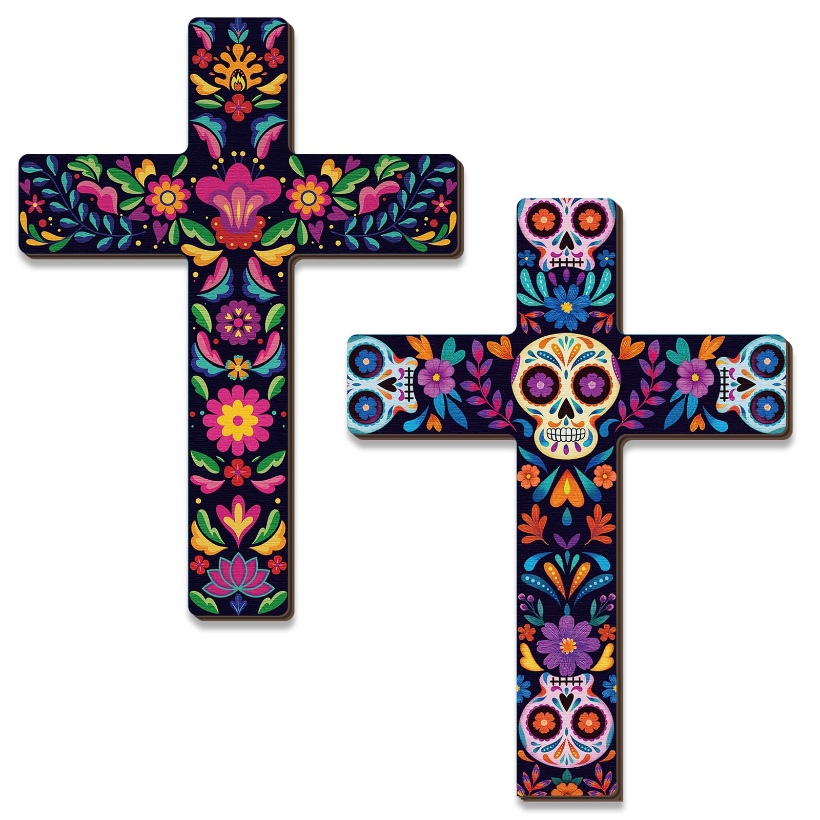 Pinkunn 2 Pcs Day of The Dead Wall Decor, Dia De Los Muertos Altar Crosses