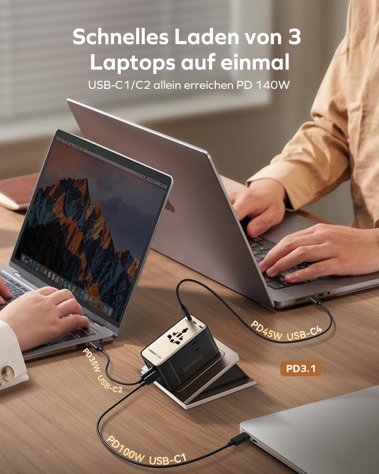 MOMAX Reiseadapter Weltweit 205W GaN Hochleistungs, Travel Adapter Worldwide mit 2 AC 6 USB C und 1 USB A, 9-in-1 Universal Adapter für EU UK USA Japan(Type C/A/G/I)