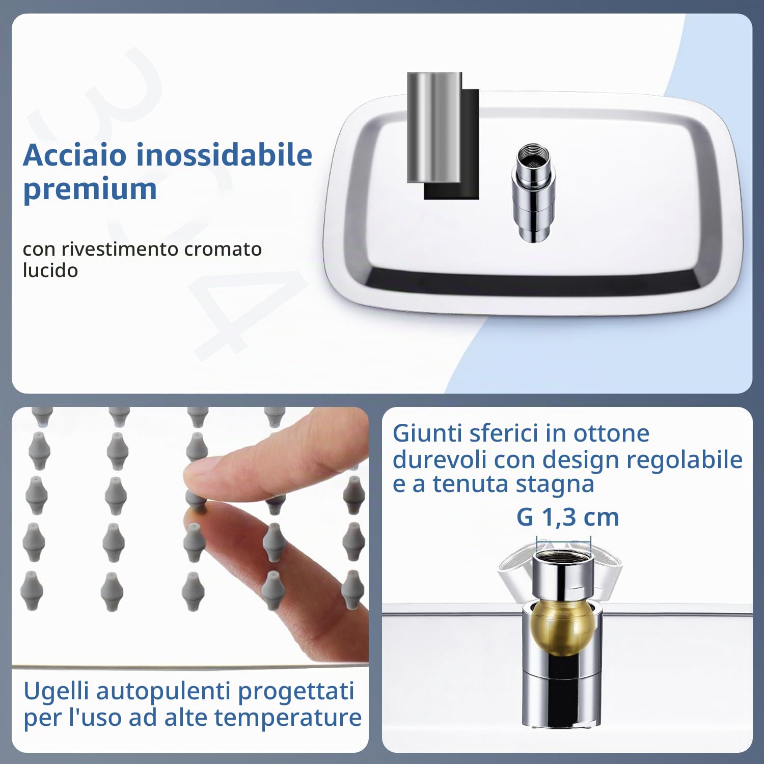 Soffione doccia a pioggia extra large da 40,6 cm, in metallo, rettangolare, per tutto il corpo, robusto e durevole, cromato