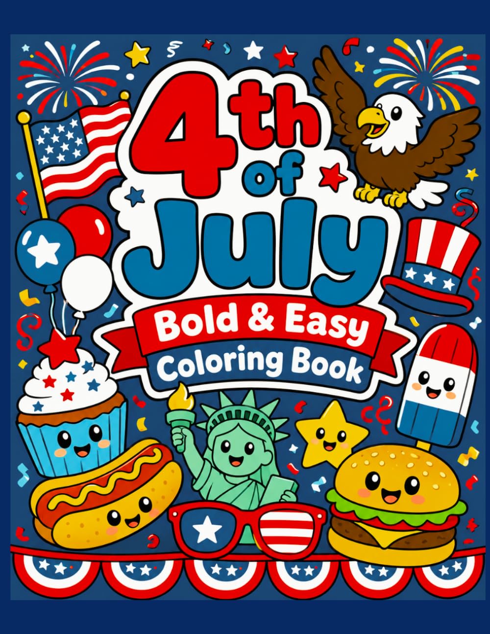 4th of July Bold & Easy Coloring Book for Kids: Simple Patriotic Coloring Pages with Fireworks, BBQ, Flags, and Summer Fun