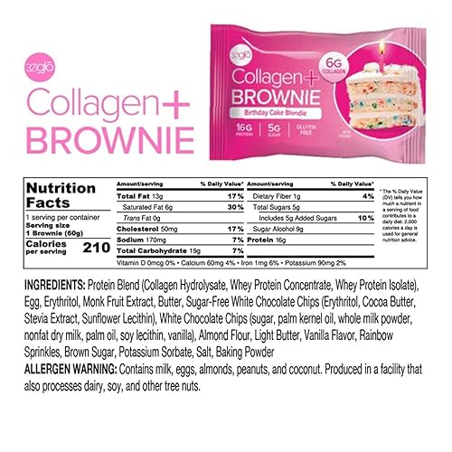 Miniatura 2 de 321glo Brownie de proteína de colágeno, sin gluten, bajo en azúcar, aperitivo keto para mujeres, hombres y niños, 0.66 onzas de proteína, 0.26 onzas