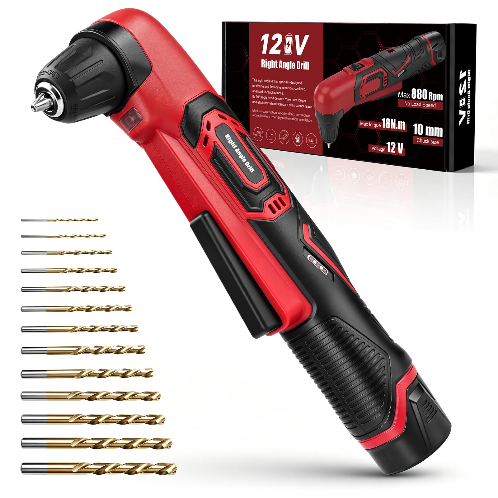 Cordless Right Angle Drill 12V, Compact 90 Degree Drill with 2.0Ah Battery
