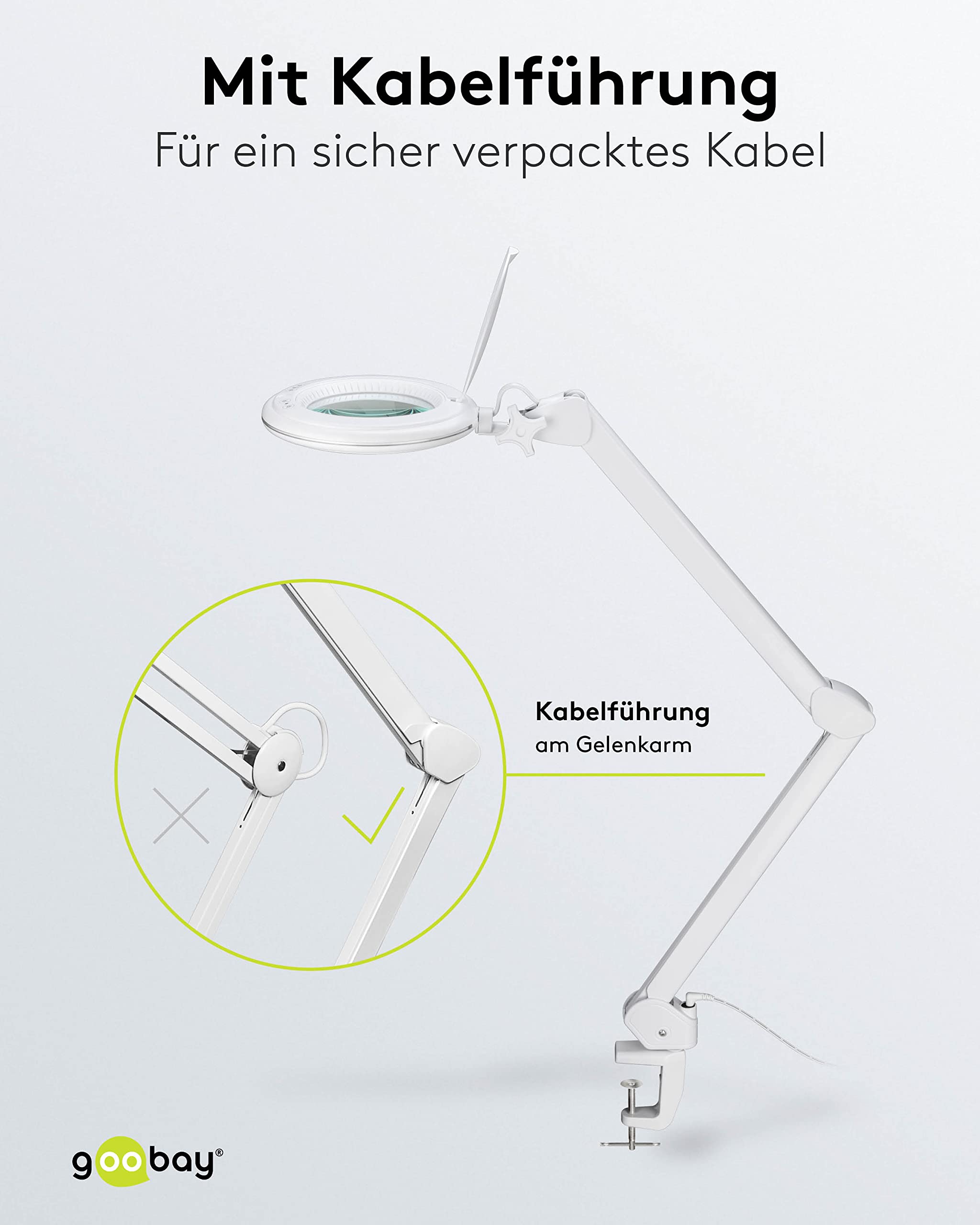 goobay 60364 LED lampa z lupą z zaciskiem/lampa z lupą z tworzywa sztucznego/pobór mocy 10 W/strumień świetlny 800 lm/napięcie robocze 230 V (AC) / biała