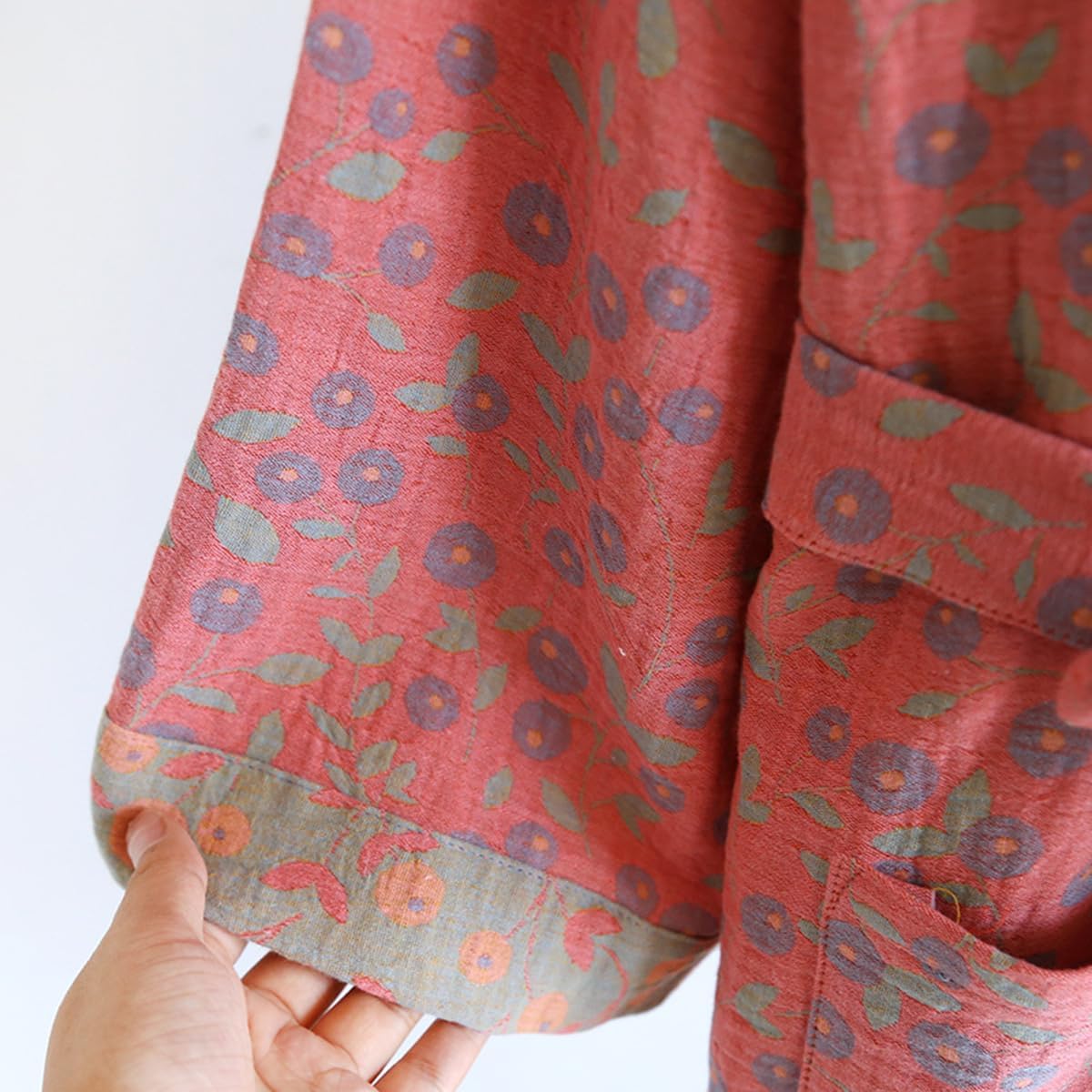 Cotton Double Gauze Traditional Hanfu Midi-length Nightdress Printing Tie-belt Bathrobe Loose Pajamas Comfortable Nightgown Sweat Steaming Yukata Sauna Suit Sleepwear Kimono for Women Large(Pink Bird) - Image 6