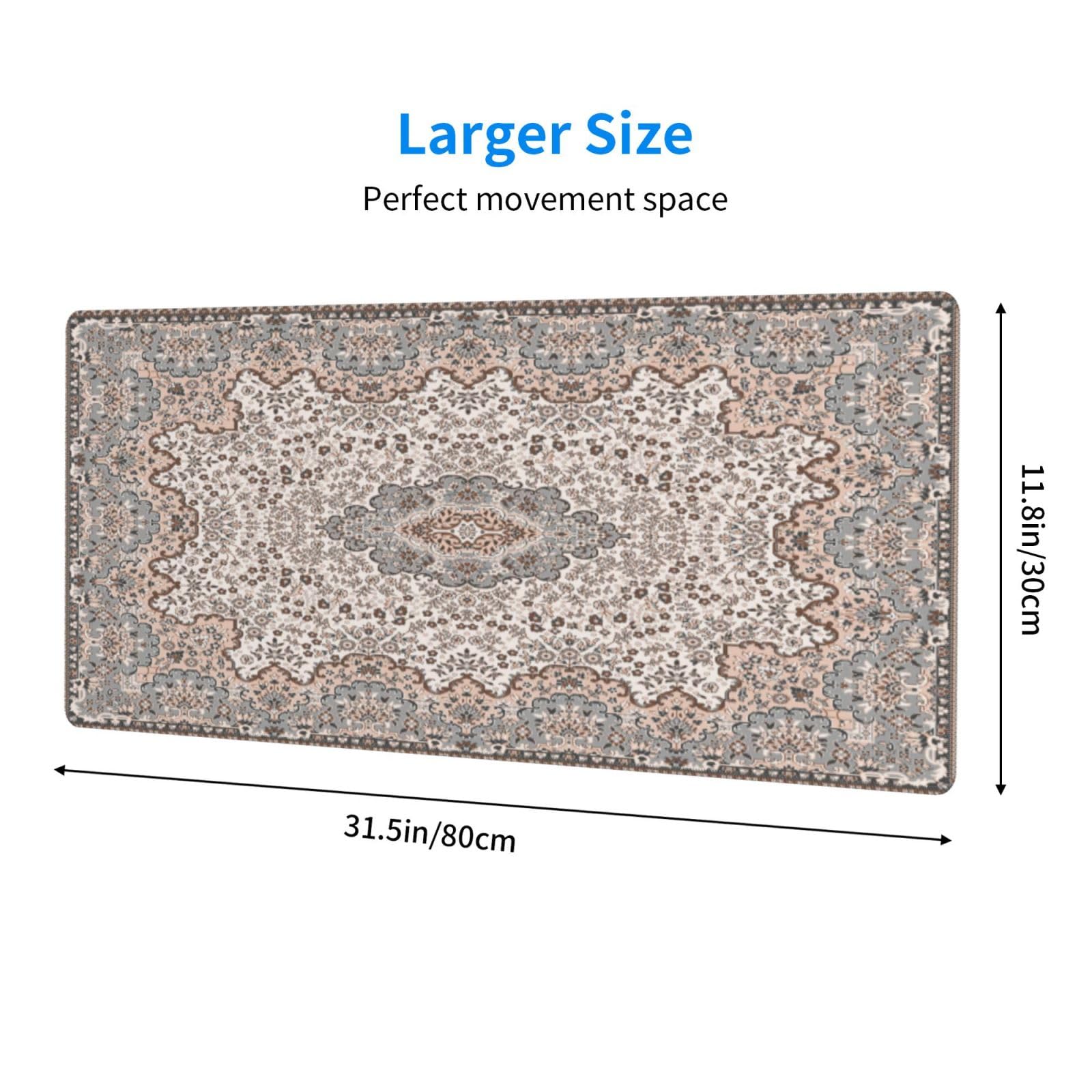 Boho Style Large Gaming Mouse Pad, Extended Big Keyboard Mouse Mat, Long Computer Gaming Mousepad for Home Office Work Desk Stitched Eges Non-Slip Base Mouse Pads Mat