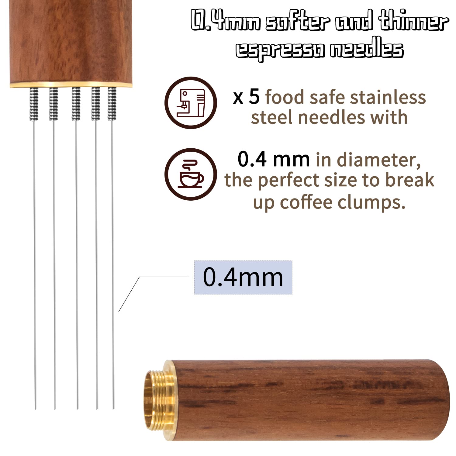 Zayin Espresso Coffee Stirrer, Distribution Tool, 5 Needles 0.4mm, Natural Wood Handle and Stand 4