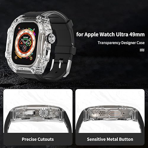Miniatura 3 de DGYSG Funda transparente de diseño con correa para Apple Watch Ultra de 1.929 in Titanio, lujosa, transparente, resistente protección militar,