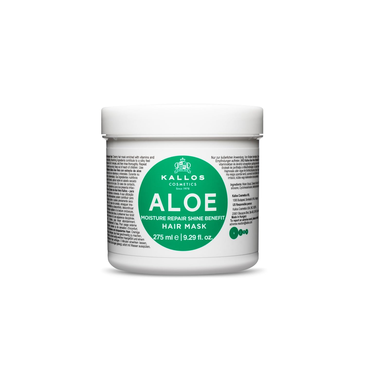 Kallos Cosmetics Moisture and Repair Aloe Mask for Damaged Hair 9.29 fl oz