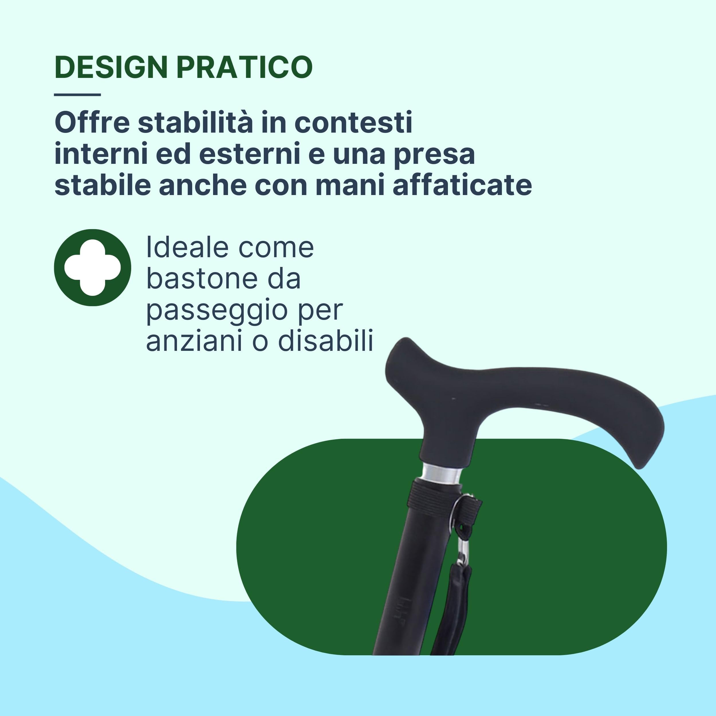 Bastone per Anziani in Alluminio con Manico Derby in ABS-TPR, Bastone da Passeggio Leggero Regolabile H. 68-90,5cm, Portata 100kg