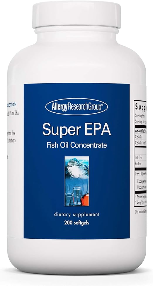 Allergy Research Group Super EPA - Omega 3 Supplement, Fish Oil Concentrate, EPA, DHA, Omega 3 Fatty Acids, Sustainably-Sourced Anchovies, Softgels - 200 Count