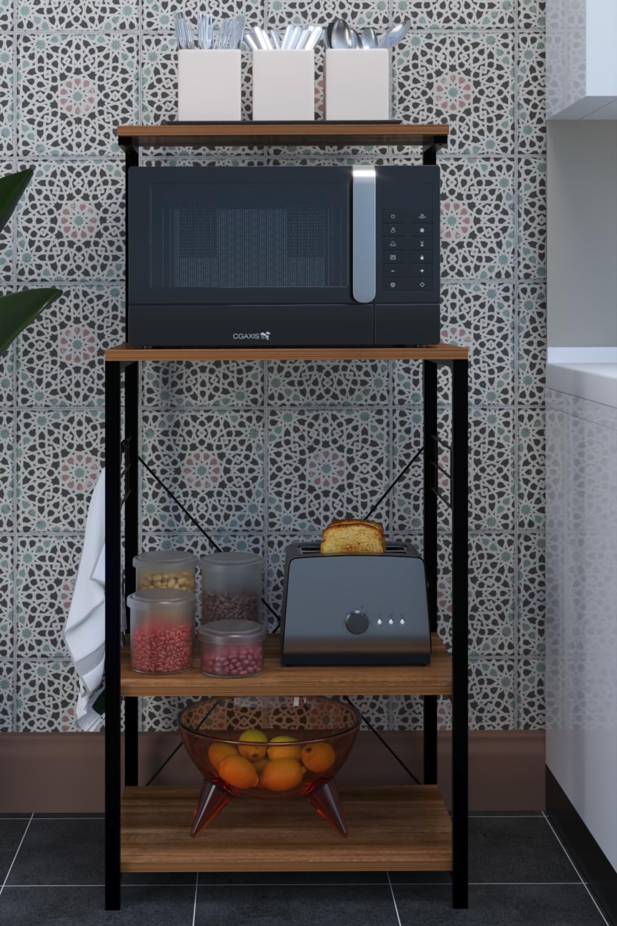 Mikrowellenschrank | Küchenschrank für Mikrowelle | Stilvoll | Modern | Multifunktionaler Küchenschrank | Freistehend | Küchenregal | 132 x 60 x 40 cm (Dunkles Walnussholz)