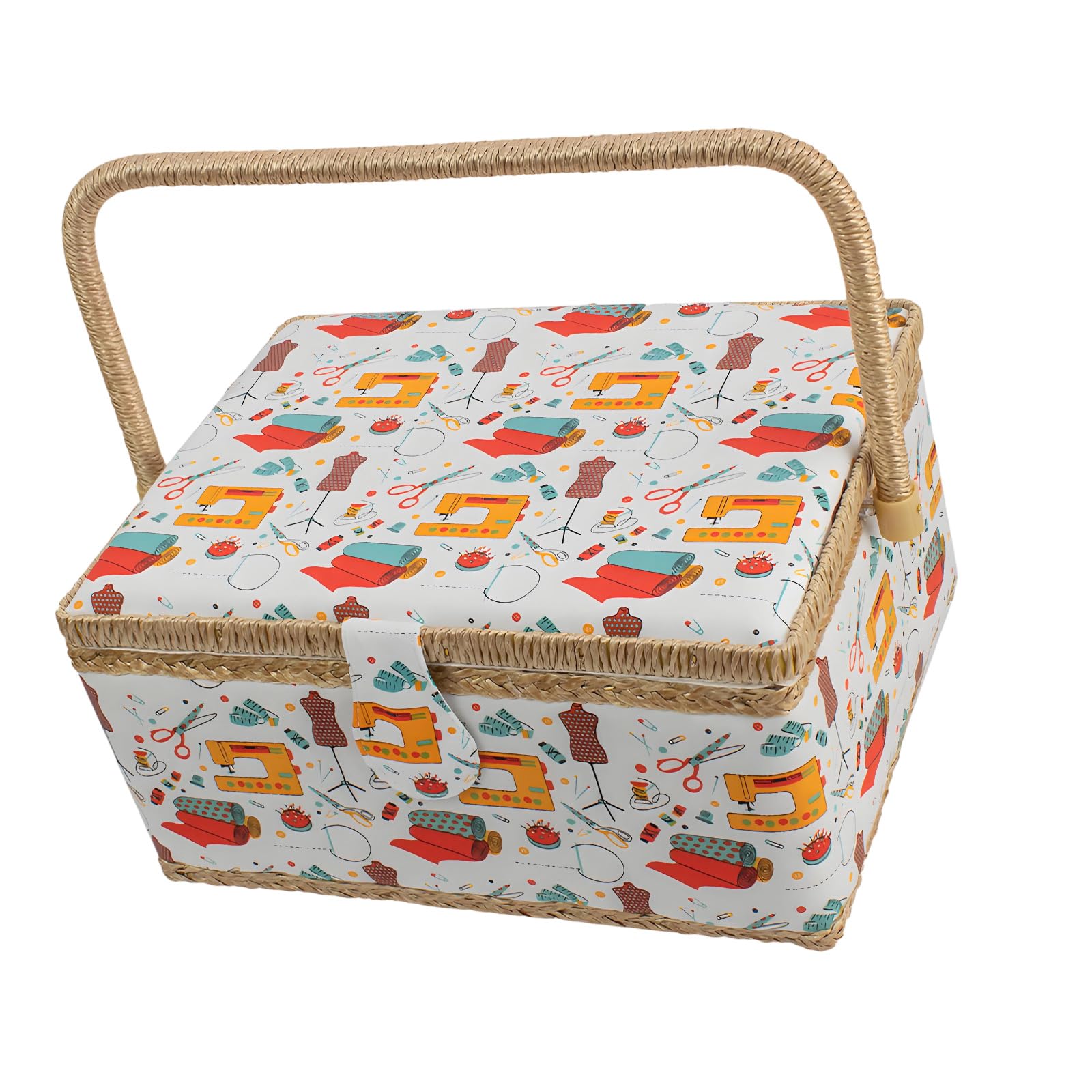 Xinsheinelry Hand Fabric Covered Sewing Box Featuring Strong Latches and Room Interior for All Your Crafting Needs Ending Needle Case