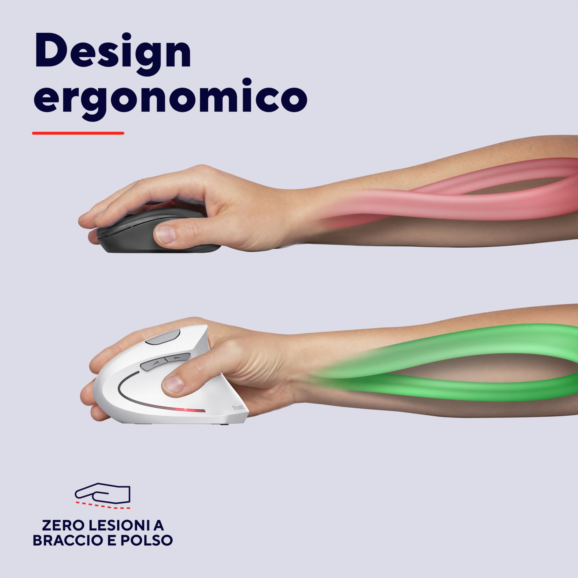 Trust Verto Mouse Verticale Wireless, Mouse Ergonomico senza Filo, Ridurre la Tensione del Braccio e del Polso, 800-1600 DPI, 6 Pulsanti, PC, Computer, Portatile, Mac, Batterie Incluse - Bianco