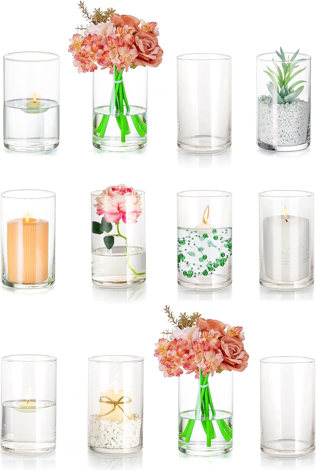 Glass Hurricane Candle Holder Set of 12 Hewory Tall Round
