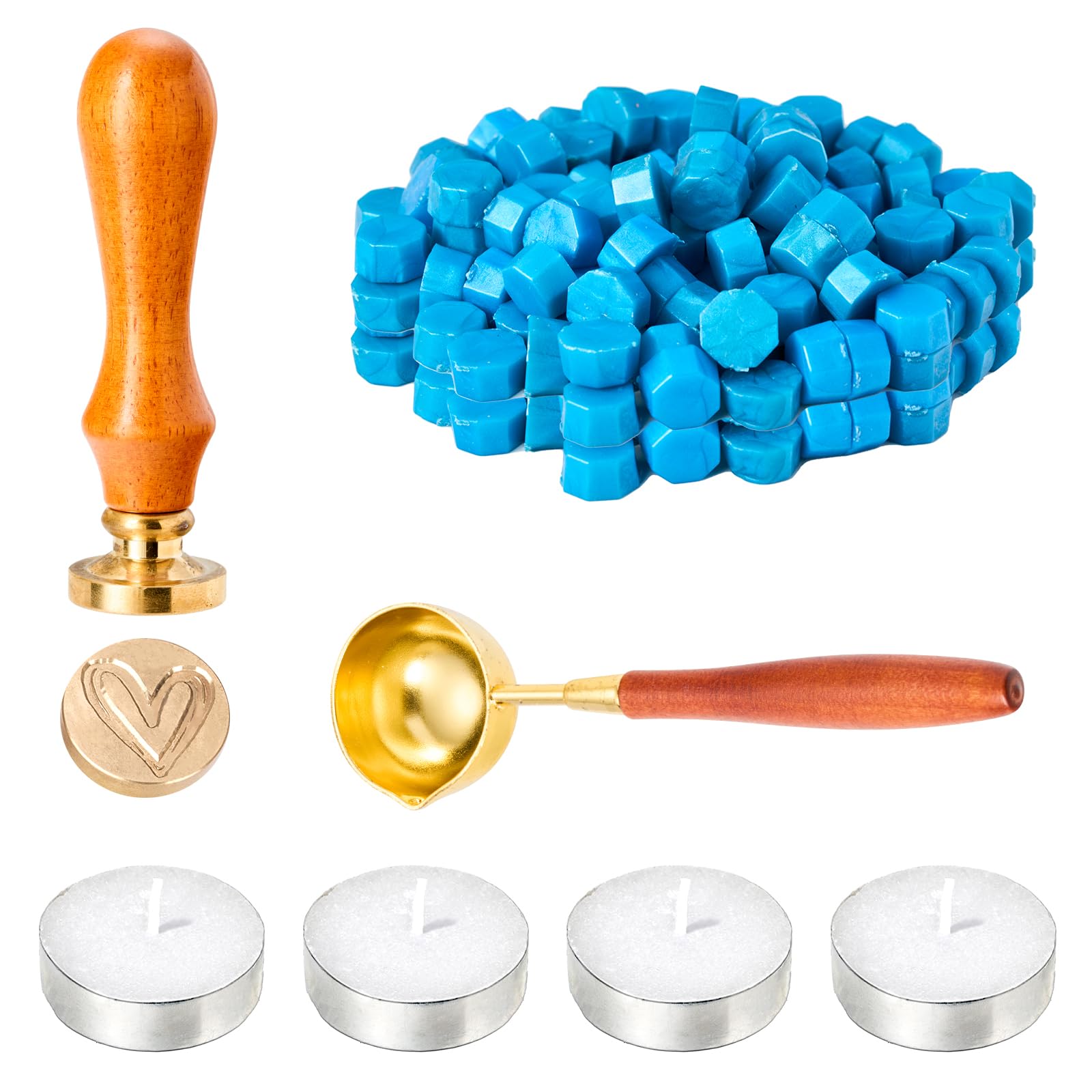 Seal Wax Stamp Set, Seal Wax Stamp, 200 Pieces Seal Wax Beads with 1 Spoon for Melting Wax 4 Candles for Invitations Cards