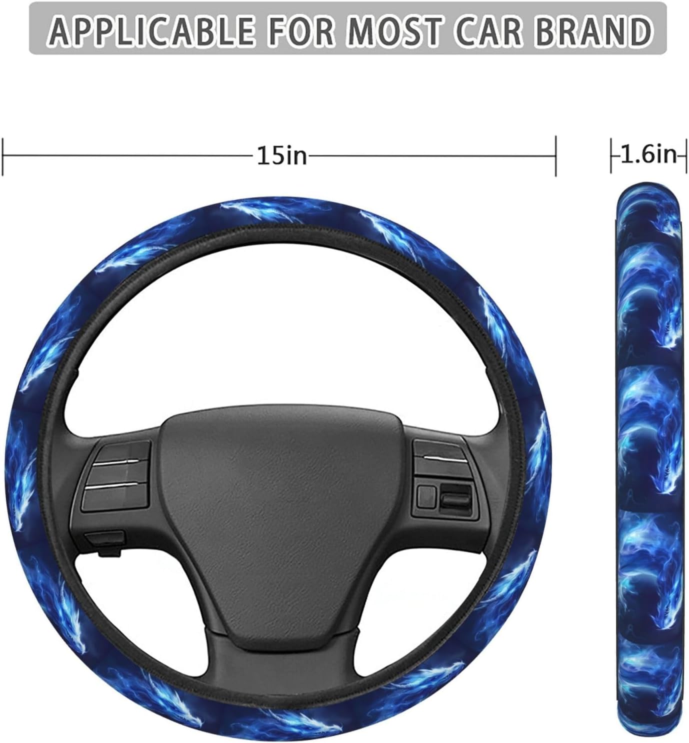 Blue Dragon Car Steering Wheel Cover Auto Steering Wheel Protector Anti-Slip Elasticity and Breathable Car Accessories Universal 15 Inch for Cars SUV Sedan Vans Trucks