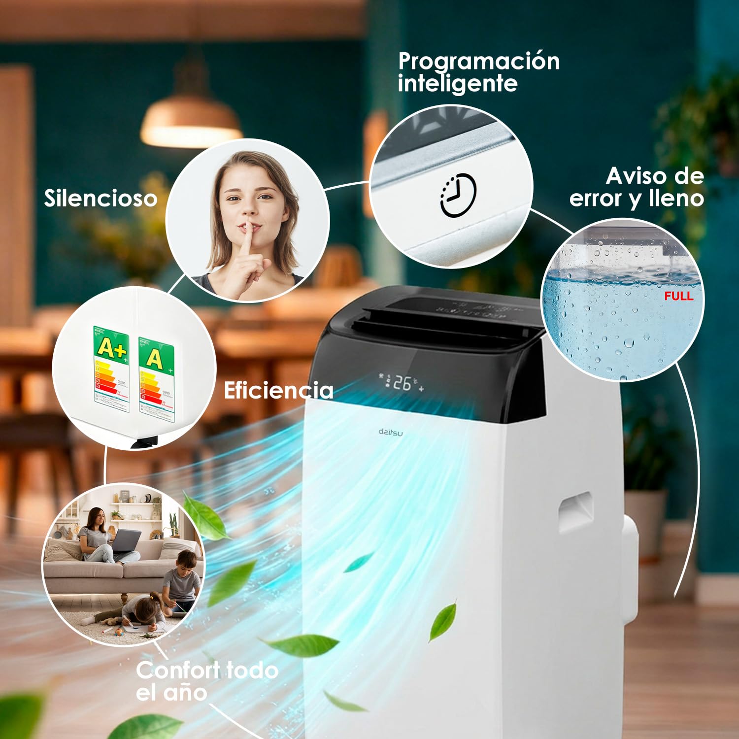 Daitsu Alisios Premium APD12FCX Aire Acondicionado Portátil con Bomba de Calor WiFi 3009 Frigorías