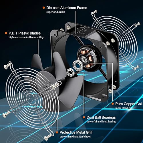 Vista 30 de GDSTIME Ventilador AXIAL 12038, 110 V 120 V CA 4.724 in x 1.496 in, doble rodamiento de bolas, alto CFM con cable de alimentación Swtich