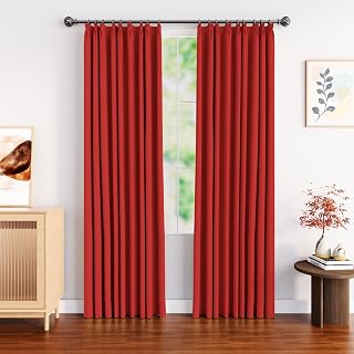 LUSTROWIN Pinch Pleated Curtains for Kids' Room Décor, Blackout Curtains for Living Room, Window Curtains for Bedroom, Window Drapery Panel Pleated Drapes with Hooks, 1 Panel, Red Alert