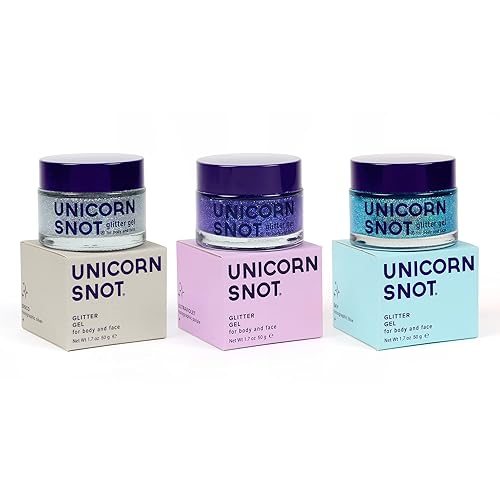UNICORN SNOT Holographic Face Glitter & Body Glitter Gel | Holiday Glitter Makeup: Stocking Stuffers & Christmas Gift | Hair Glitter, Vegan & Cruelty-Free, 1.7 oz 3-Pack (Disco/UV/Sky) - Ultraviolet, Disco, Sky - 3 Pack