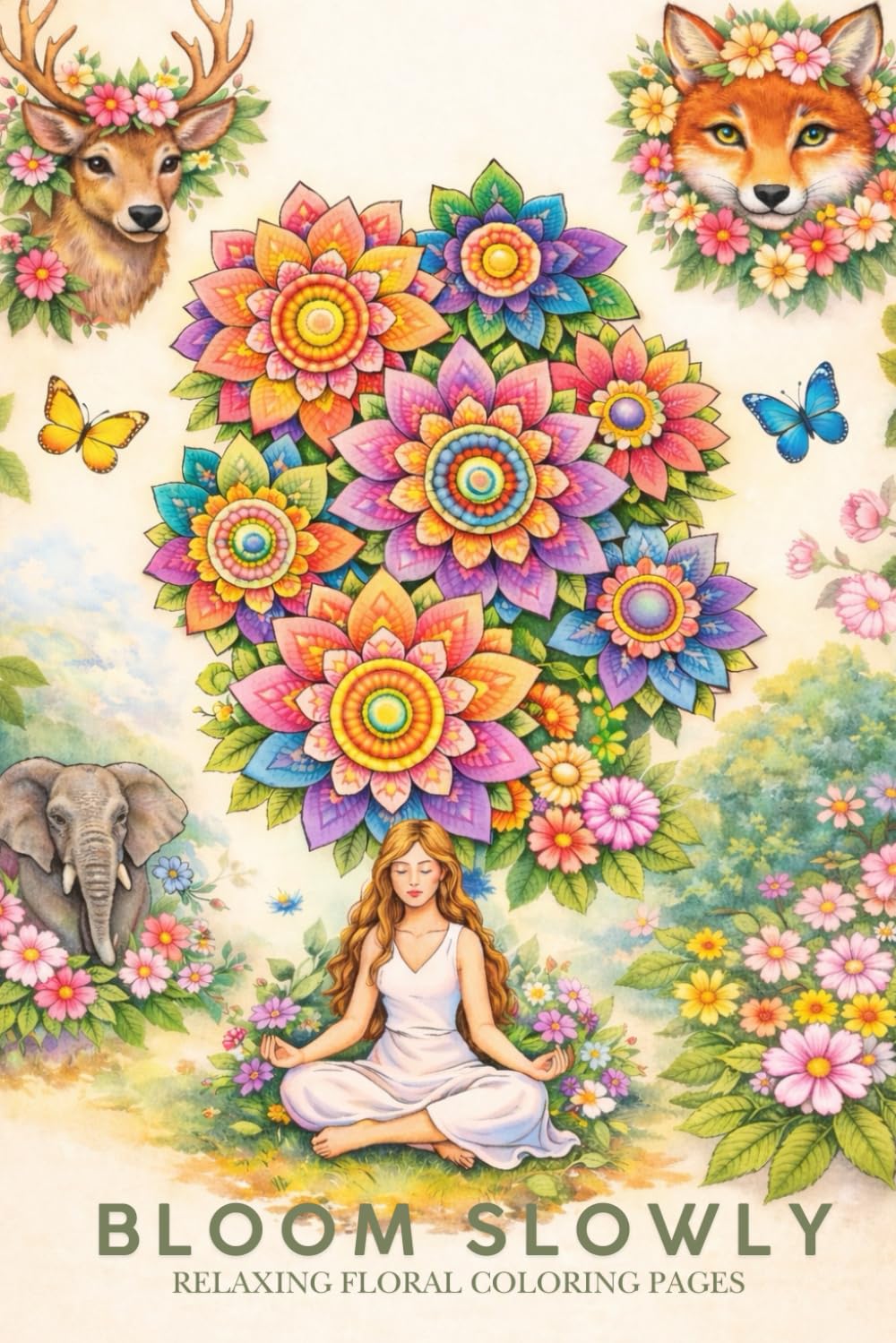 Bloom Slowly: Relaxing Floral Coloring Pages for Adults
