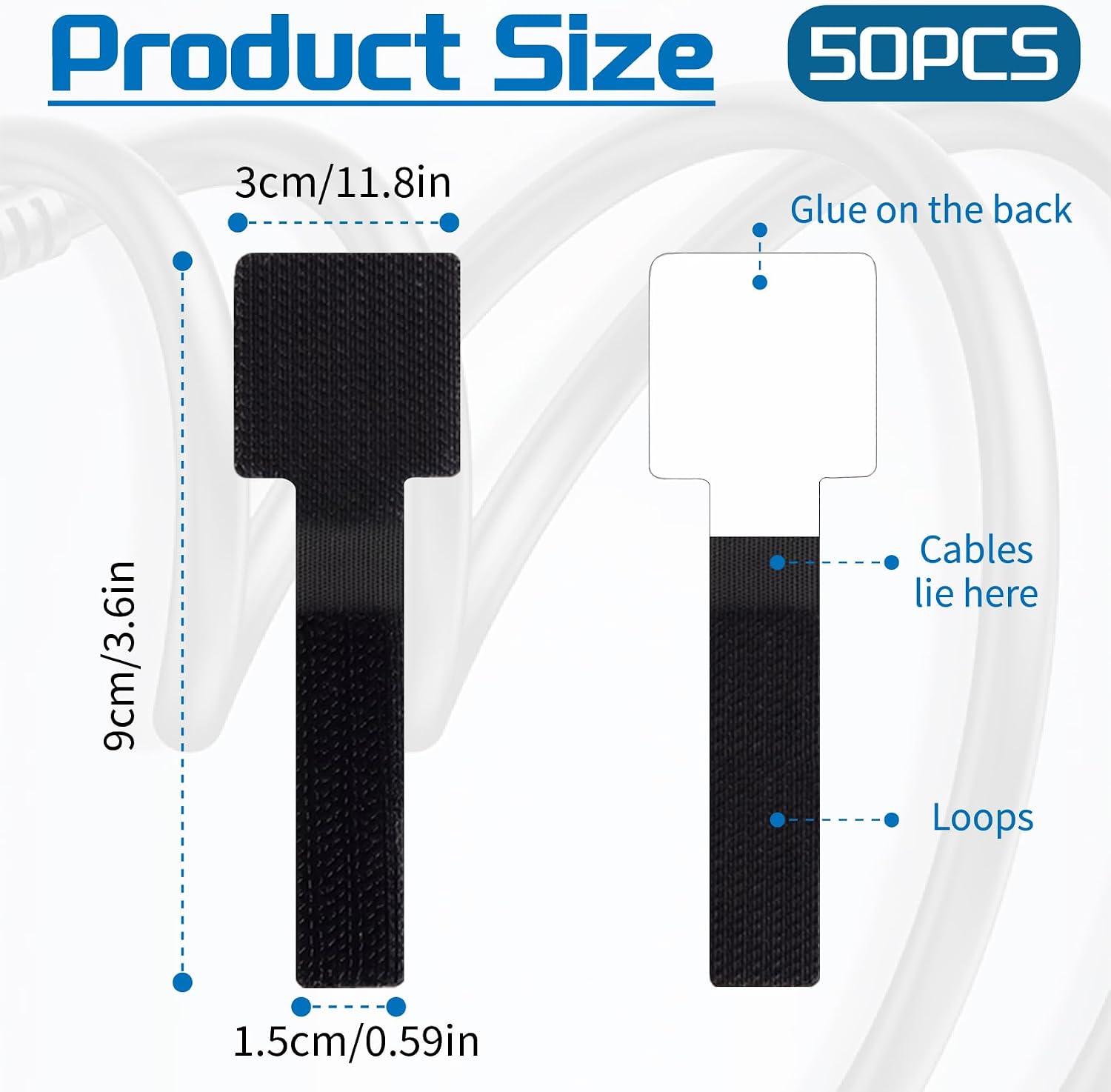 Cable Management - 50pcs Self Reusable Cable Straps Adhesive Cord Organizer Strips,Under Desk Wire Ties for TV Computer Ethernet Cords Electronics