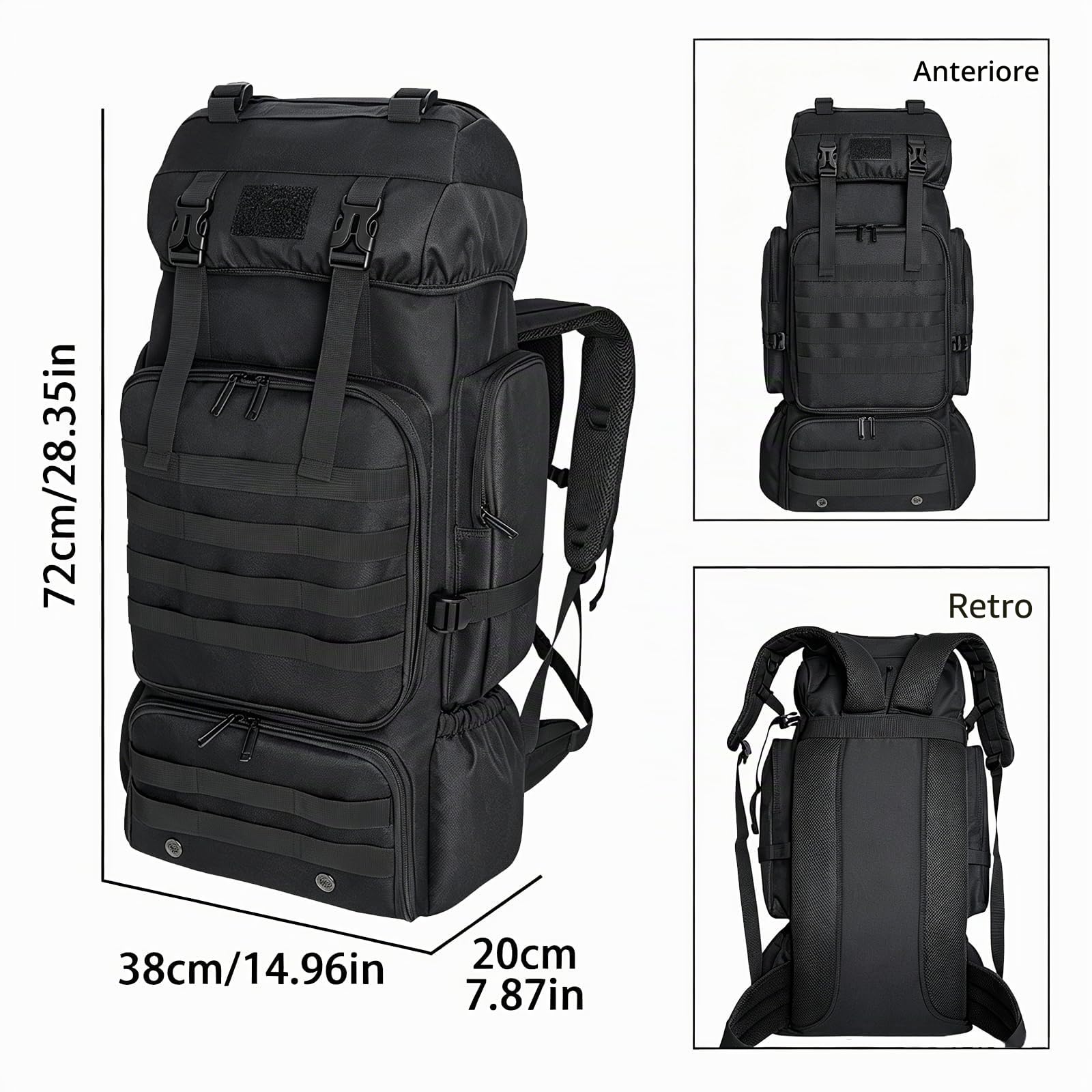 80L 100 litri Zaino Escursionismo Campeggio Zaino, Uomini Outdoor Viaggi Arrampicata Zaino Alpinismo Trekking Zaino, 80l nero con tasca per scarpe