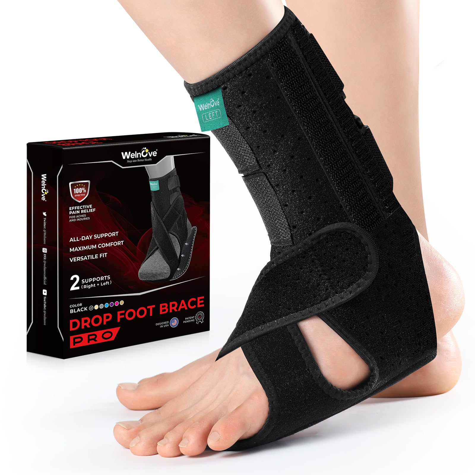 Welnove Soporte para pies con caída, ajustable, ligero, para bajar los pies, derrame cerebral, neuropatía, se adapta al pie izquierdo o derecho, se puede llevar con zapatos o descalzo